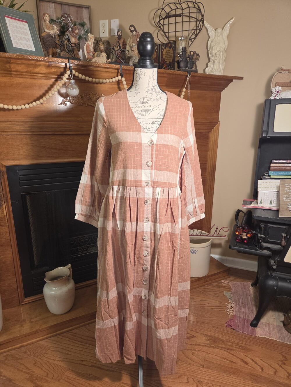 Grade & Gather Overfit Plaid Button Down Midi Dress